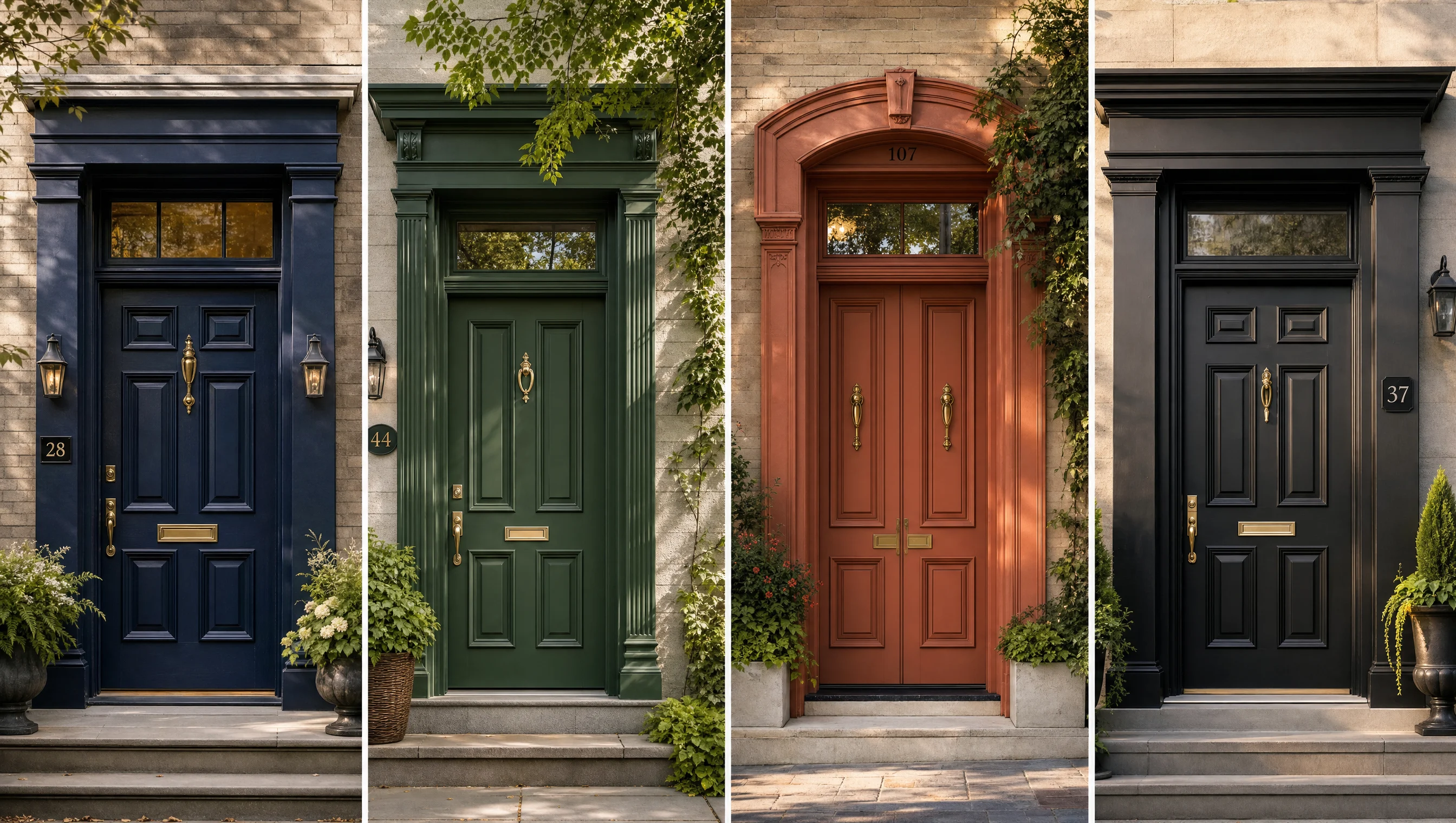 Rangée de magnifiques portes d'entrée colorees montrant les choix de couleurs populaires 2026